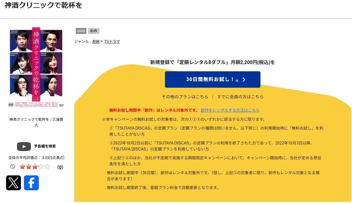 TSUTAYA DISCASの神酒クリニックで乾杯を