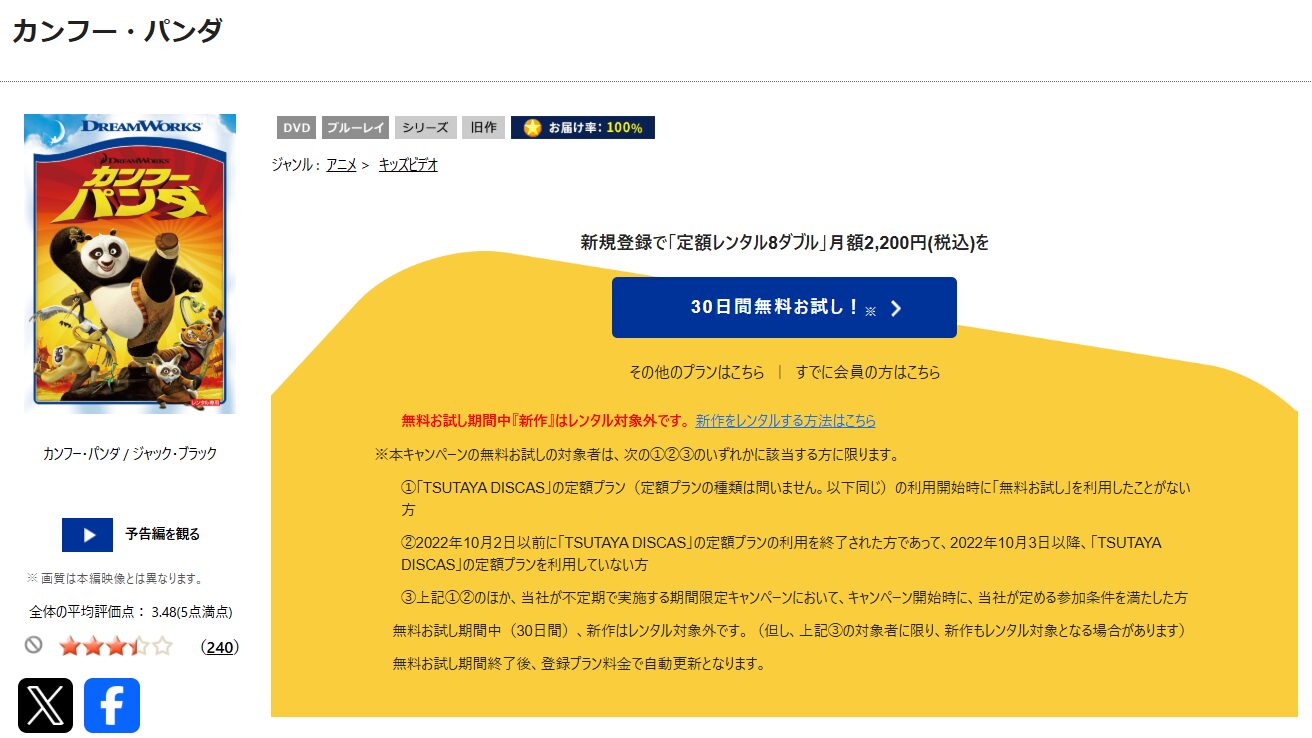 TSUTAYA DISCASのカンフー・パンダ