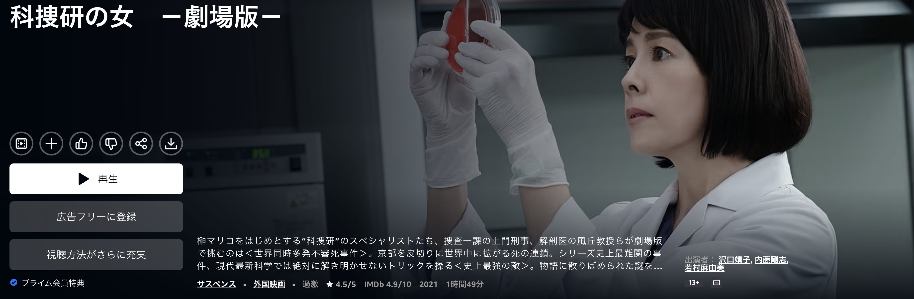 Amazonプライムの科捜研の女 劇場版配信画像