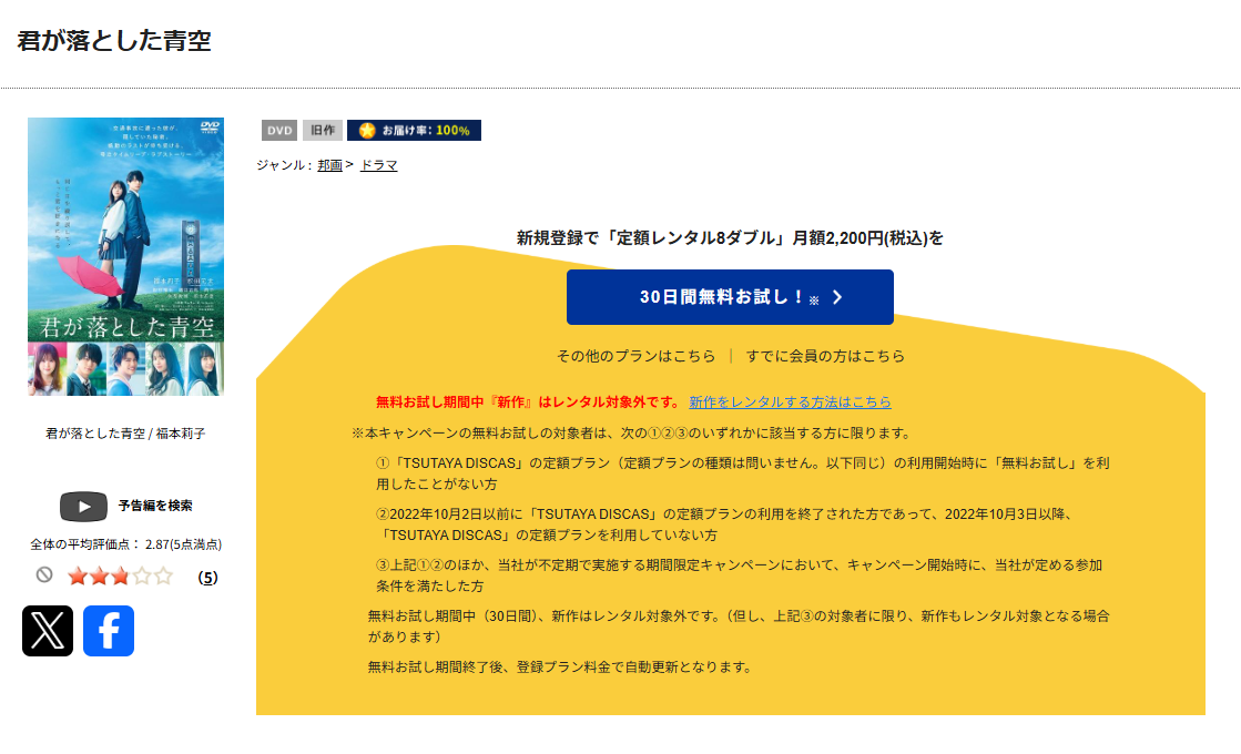 TSUTAYA DISCASの君が落とした青空