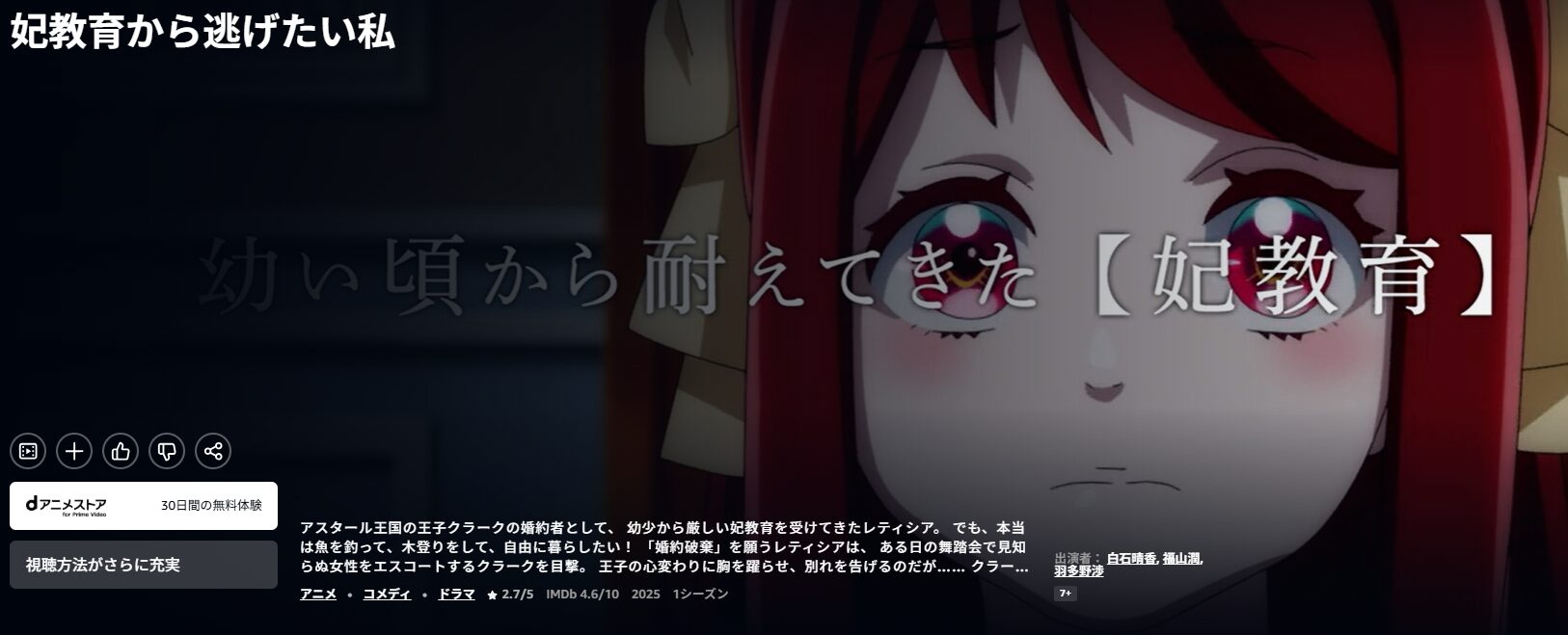 Amazonプライムの妃教育から逃げたい私配信画像
