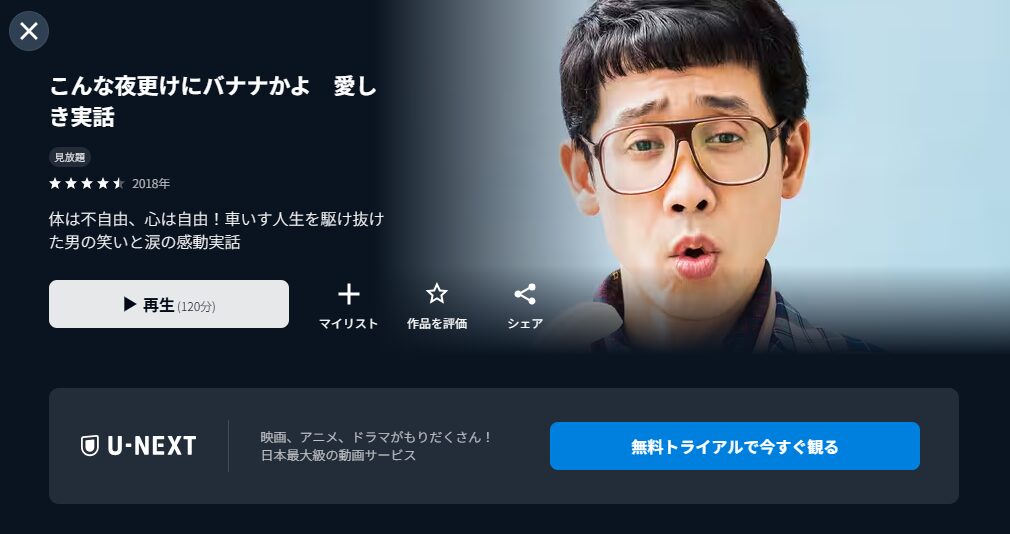 U-NEXTのこんな夜更けにバナナかよ 愛しき実話配信画像