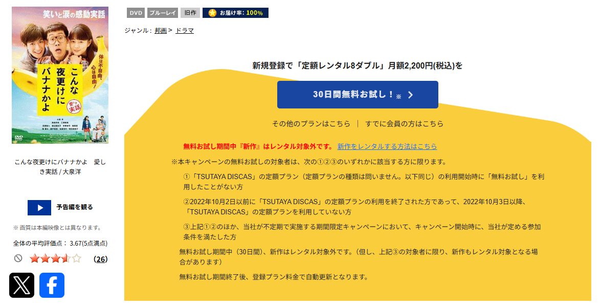 TSUTAYA DISCASのこんな夜更けにバナナかよ 愛しき実話