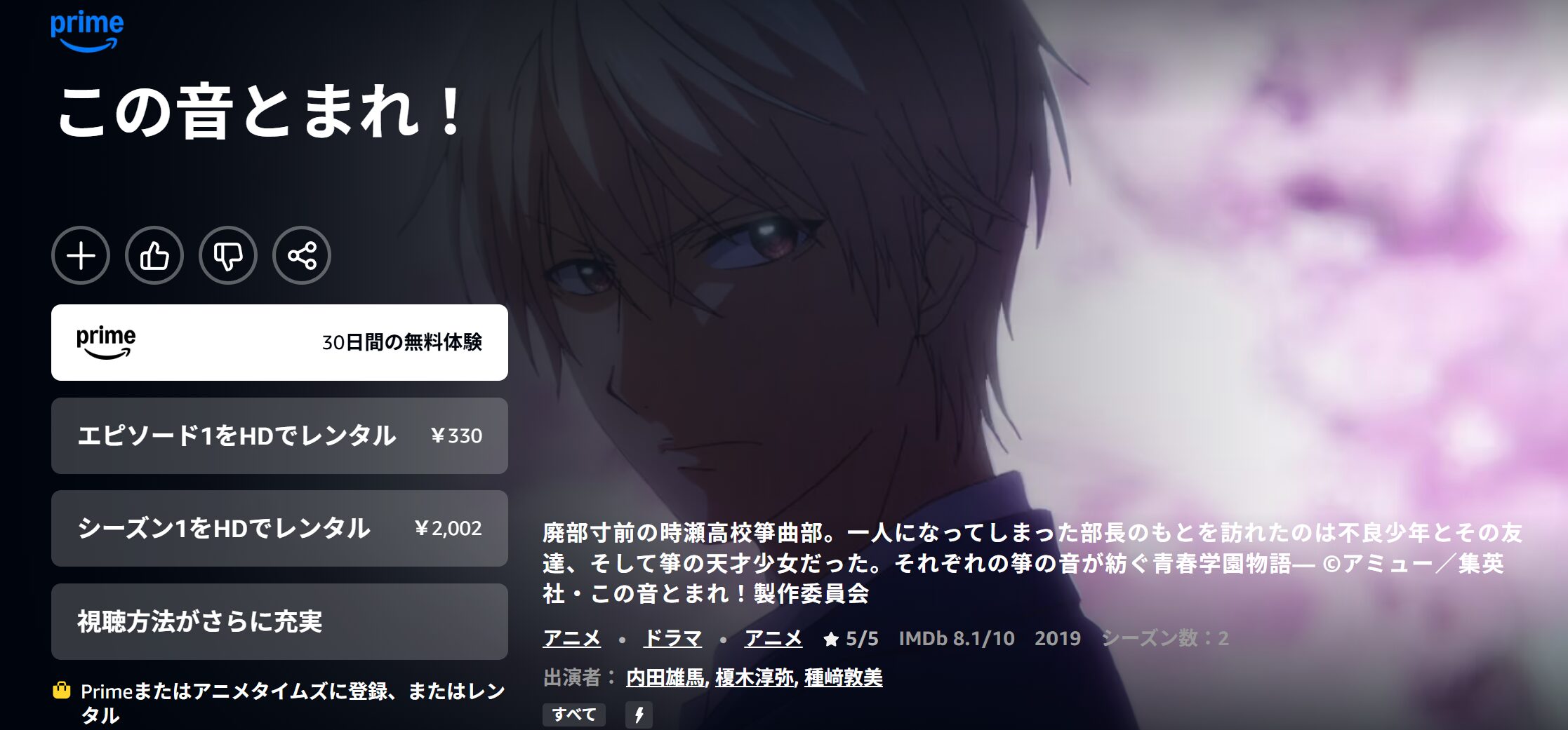 Amazonプライムのこの音とまれ!(1期)配信画像