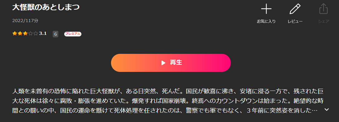 Leminoの大怪獣のあとしまつ配信画像