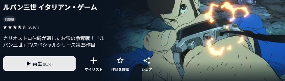U-NEXTのルパン三世 イタリアン・ゲーム配信画像