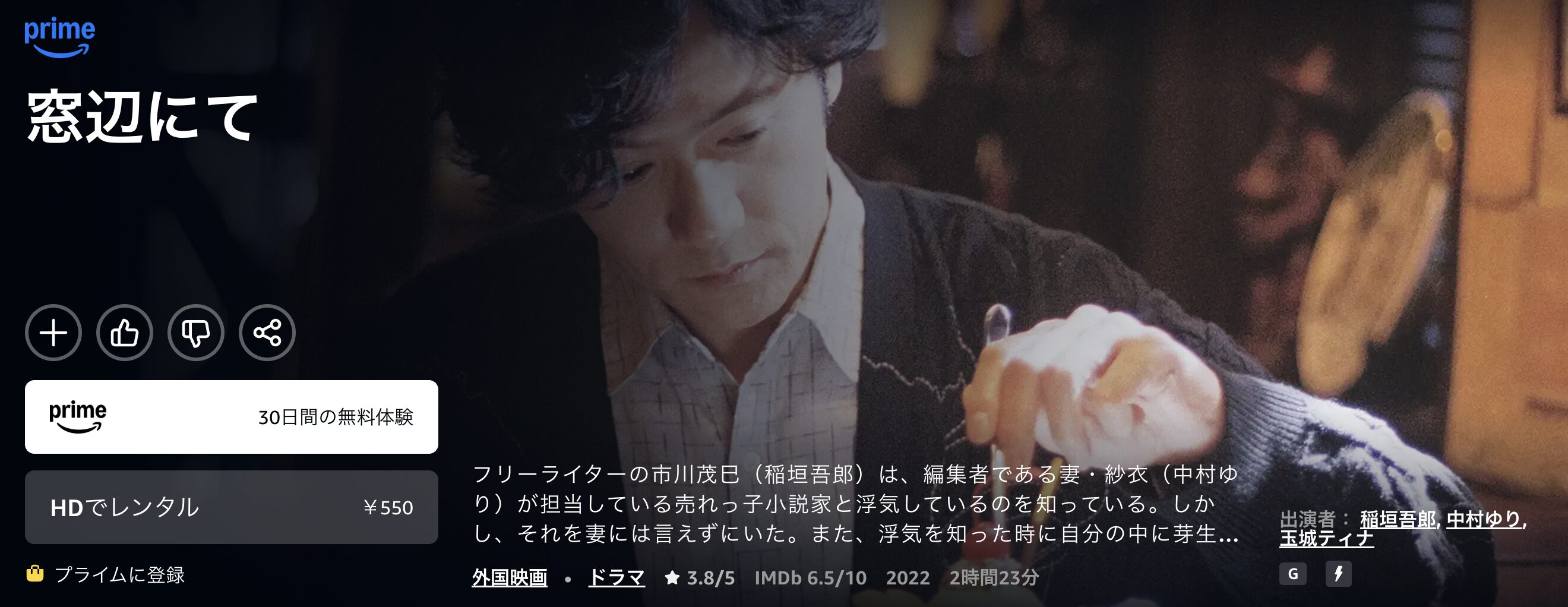 Amazonプライムの窓辺にて配信画像