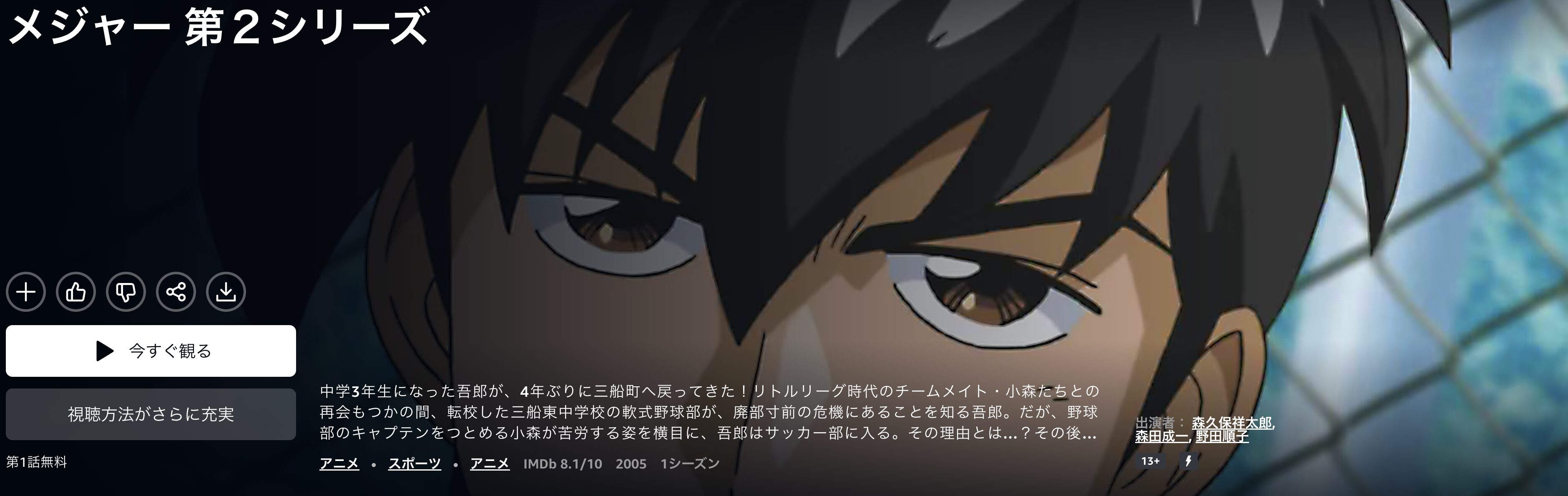 Amazonプライムのメジャー第2シリーズ（2期）配信画像