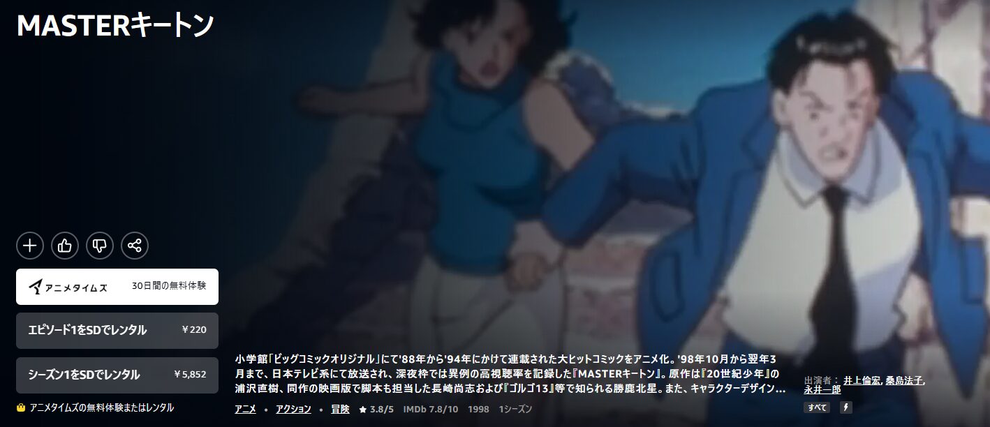 AmazonプライムのMASTERキートン配信画像