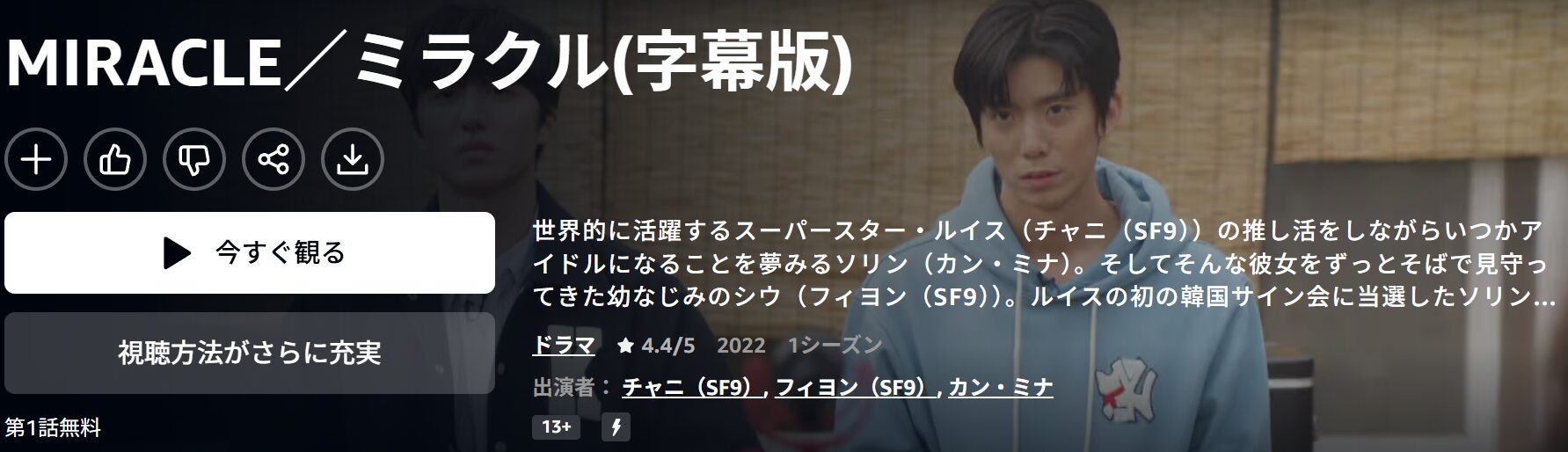 AmazonプライムのMIRACLE/ミラクル配信画像