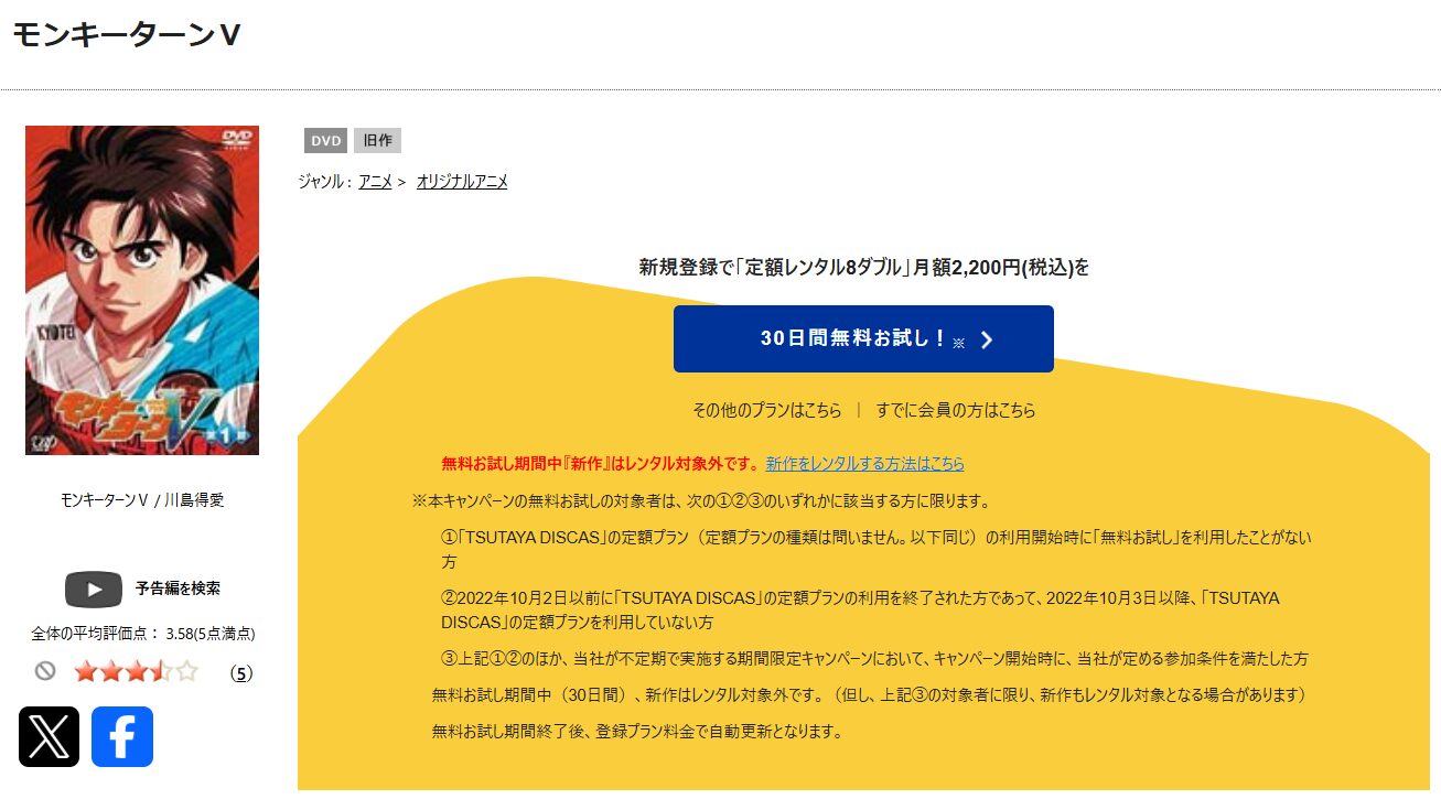TSUTAYA DISCASのモンキーターンV（2期）