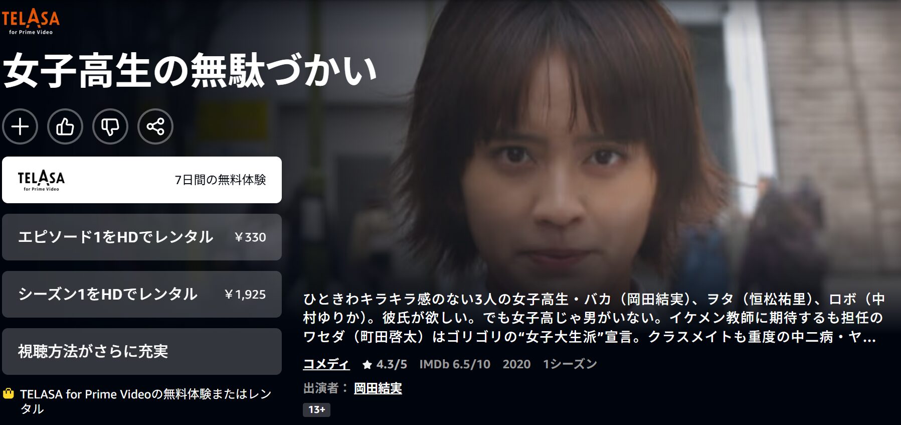 Amazonプライムの女子高生の無駄づかい配信画像