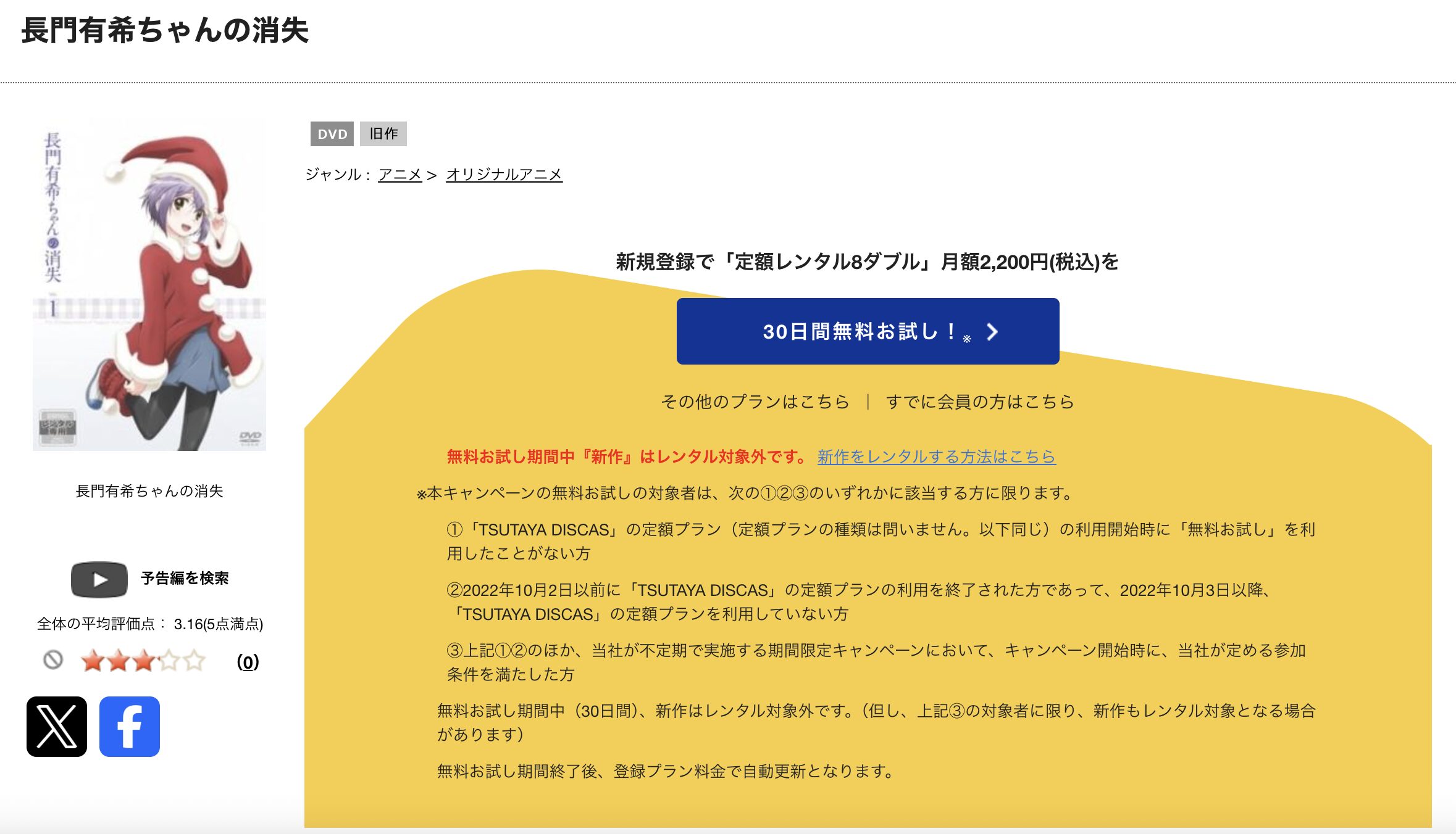 TSUTAYA DISCASの長門有希ちゃんの消失