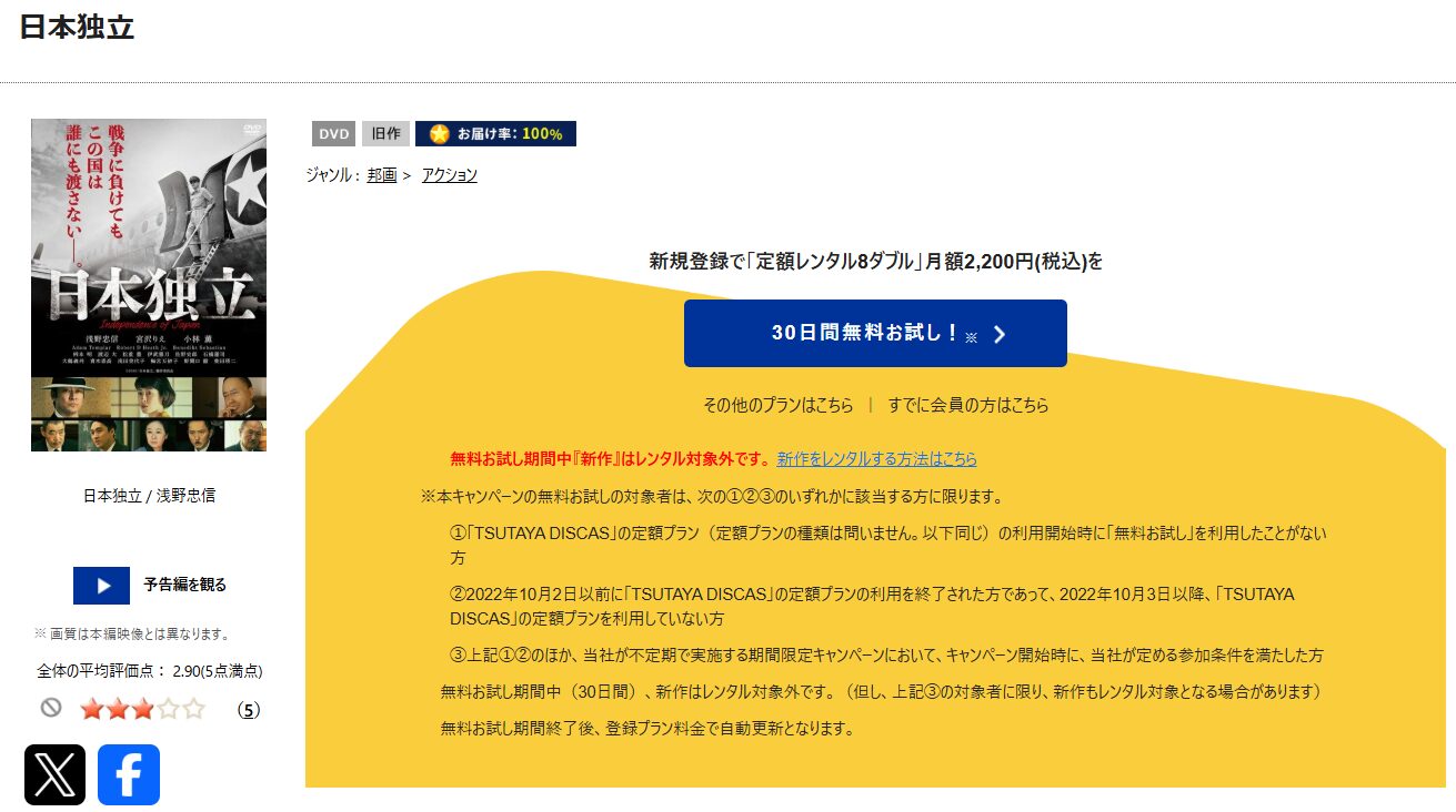 TSUTAYA DISCASの日本独立