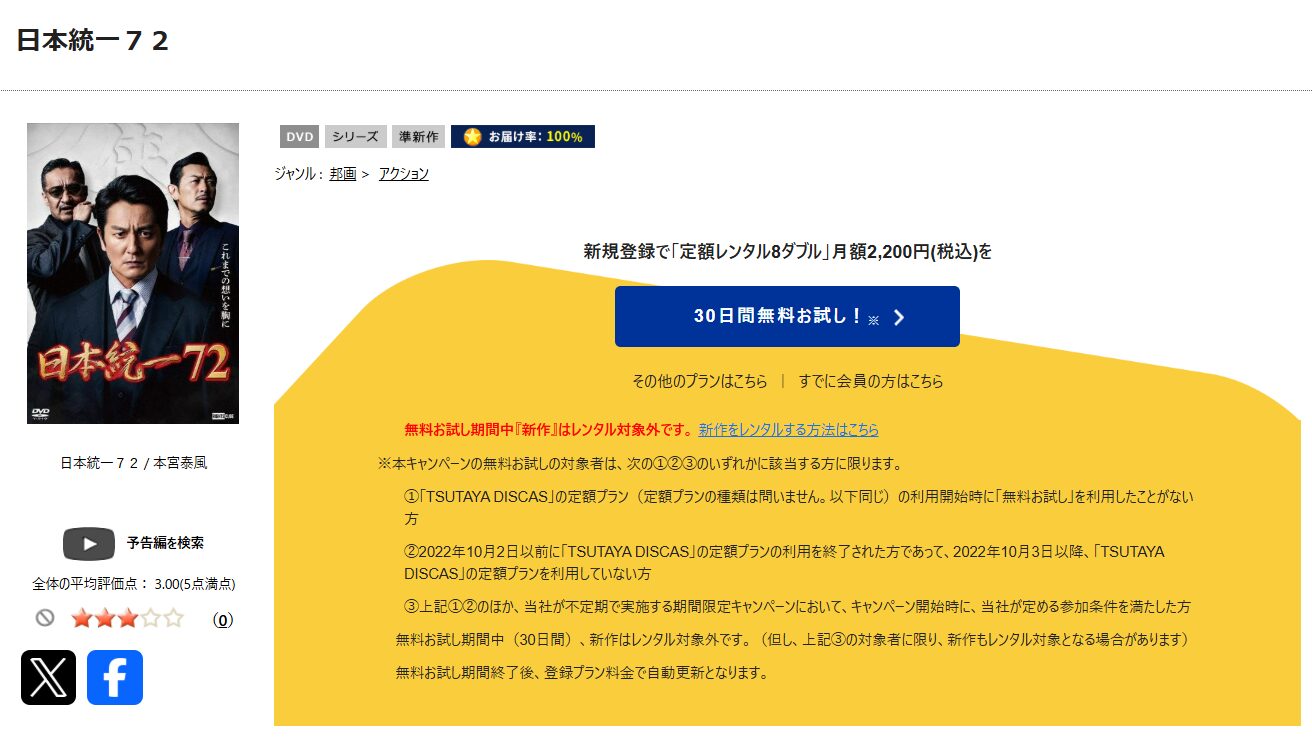 TSUTAYA DISCASの日本統一72