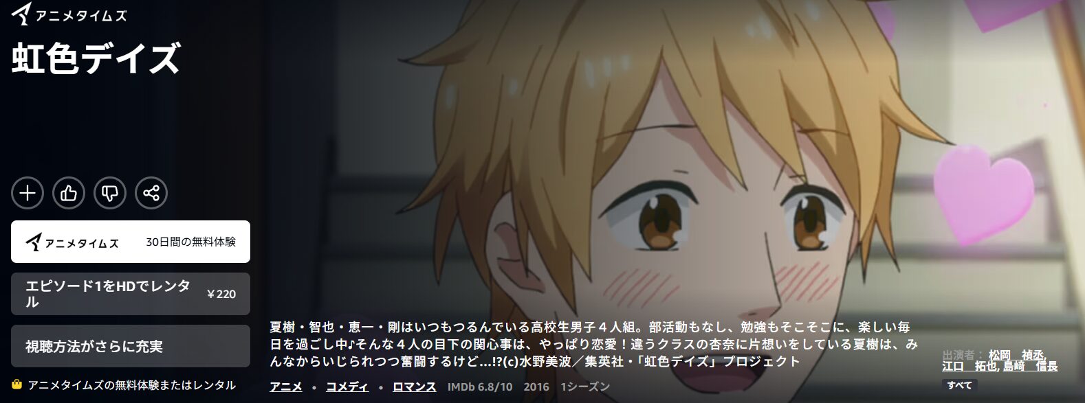 Amazonプライムの虹色デイズ配信画像