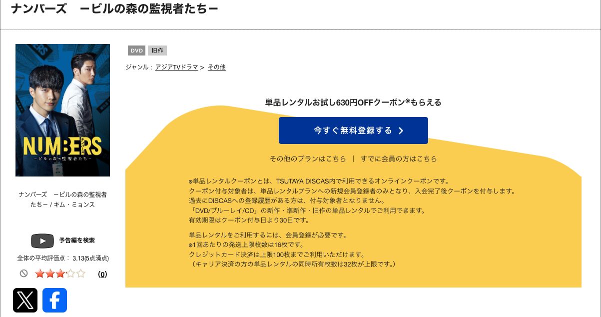TSUTAYA DISCASのナンバーズ