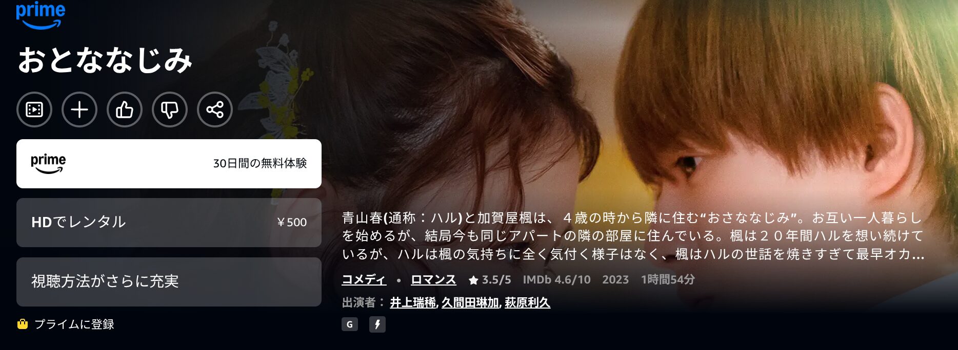 Amazonプライムのおとななじみ配信画像