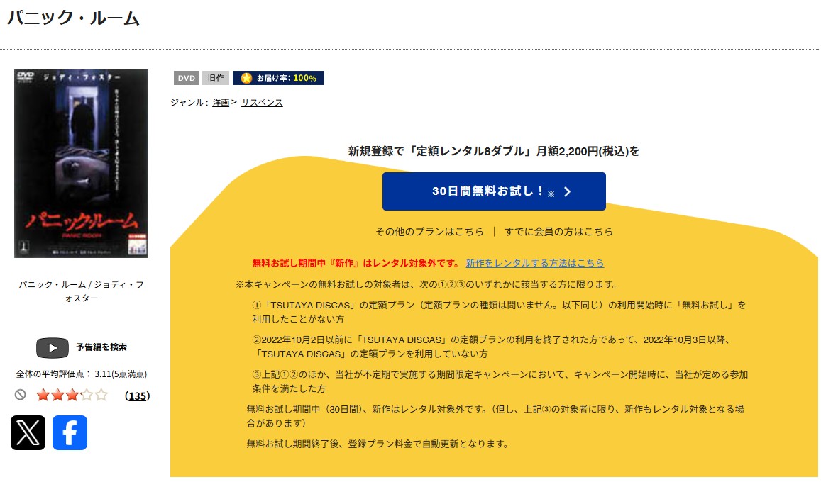 TSUTAYA DISCASのパニック・ルーム