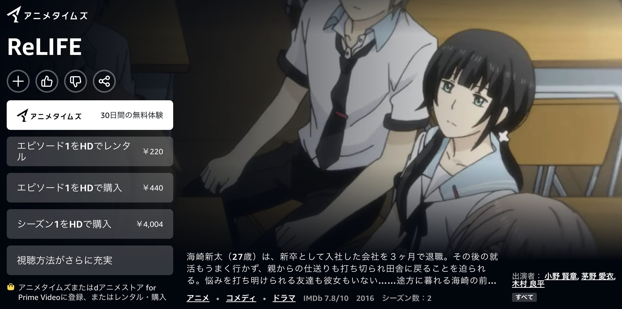 AmazonプライムのReLIFE配信画像