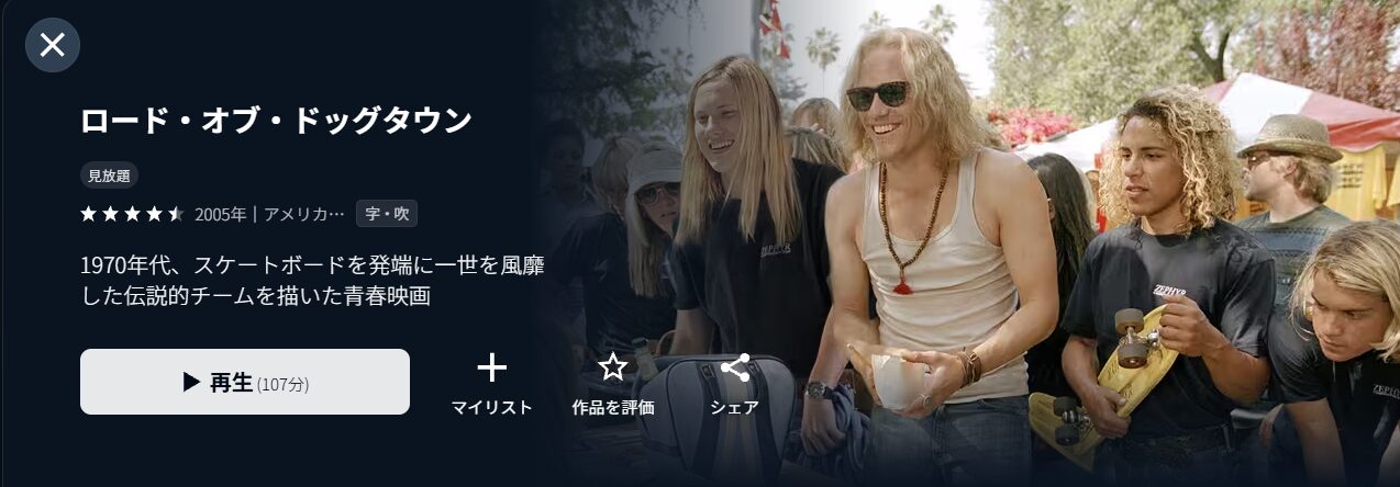 U-NEXTのロード・オブ・ドッグタウン配信画像