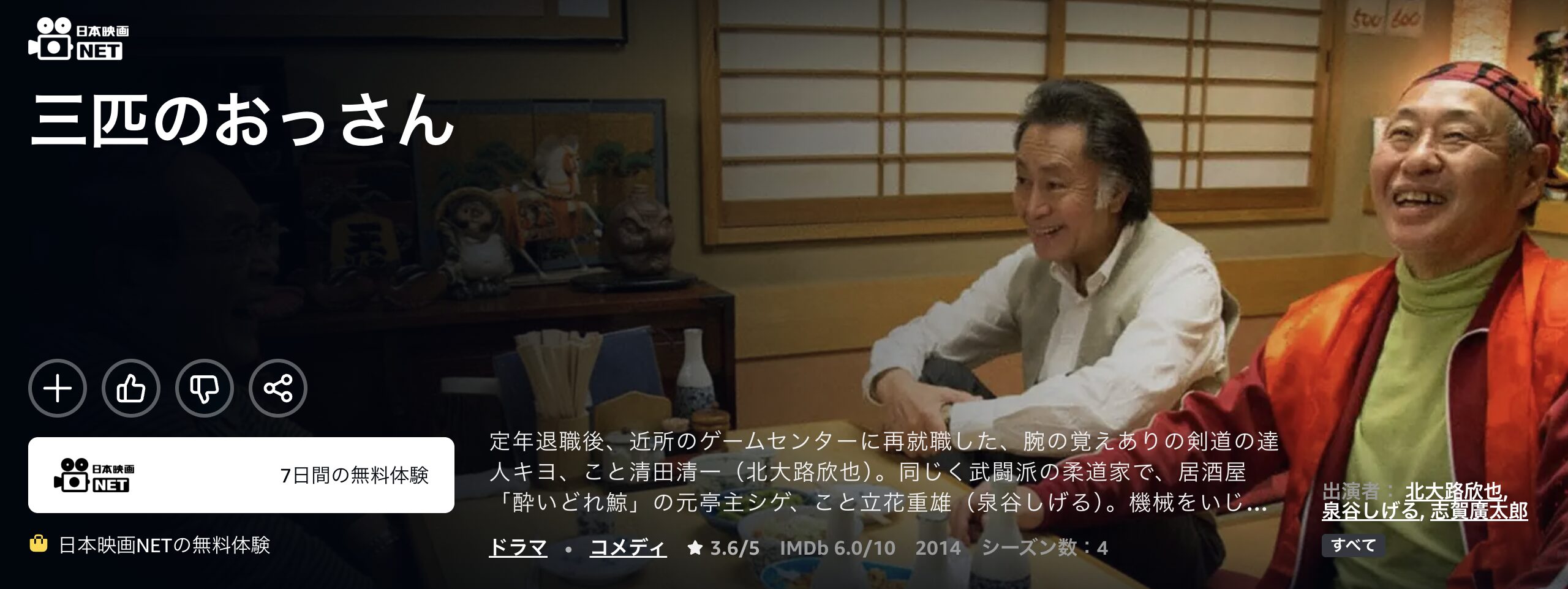 Amazonプライムの三匹のおっさん1配信画像