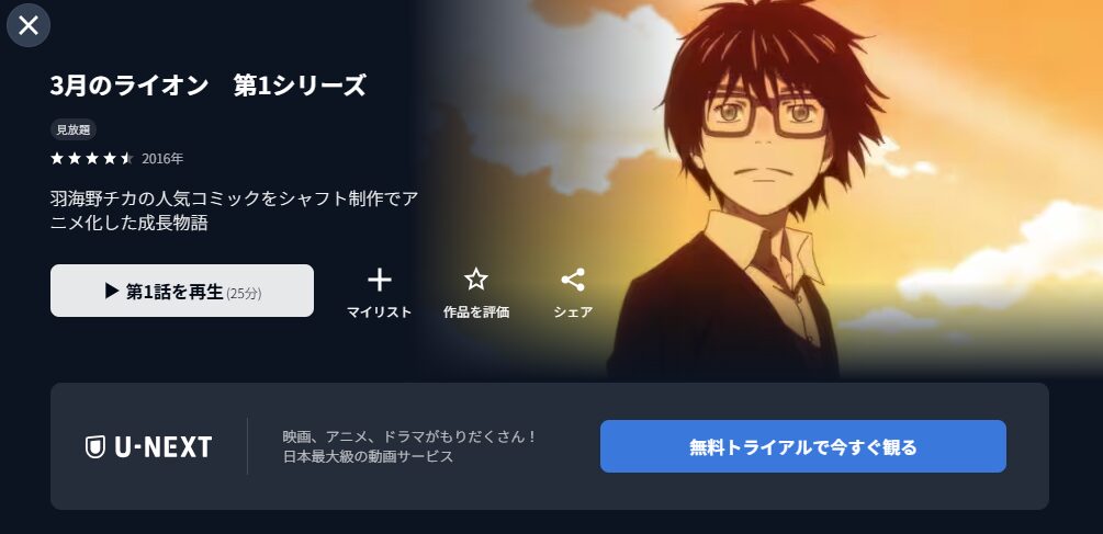 U-NEXTの3月のライオン(1期)配信画像