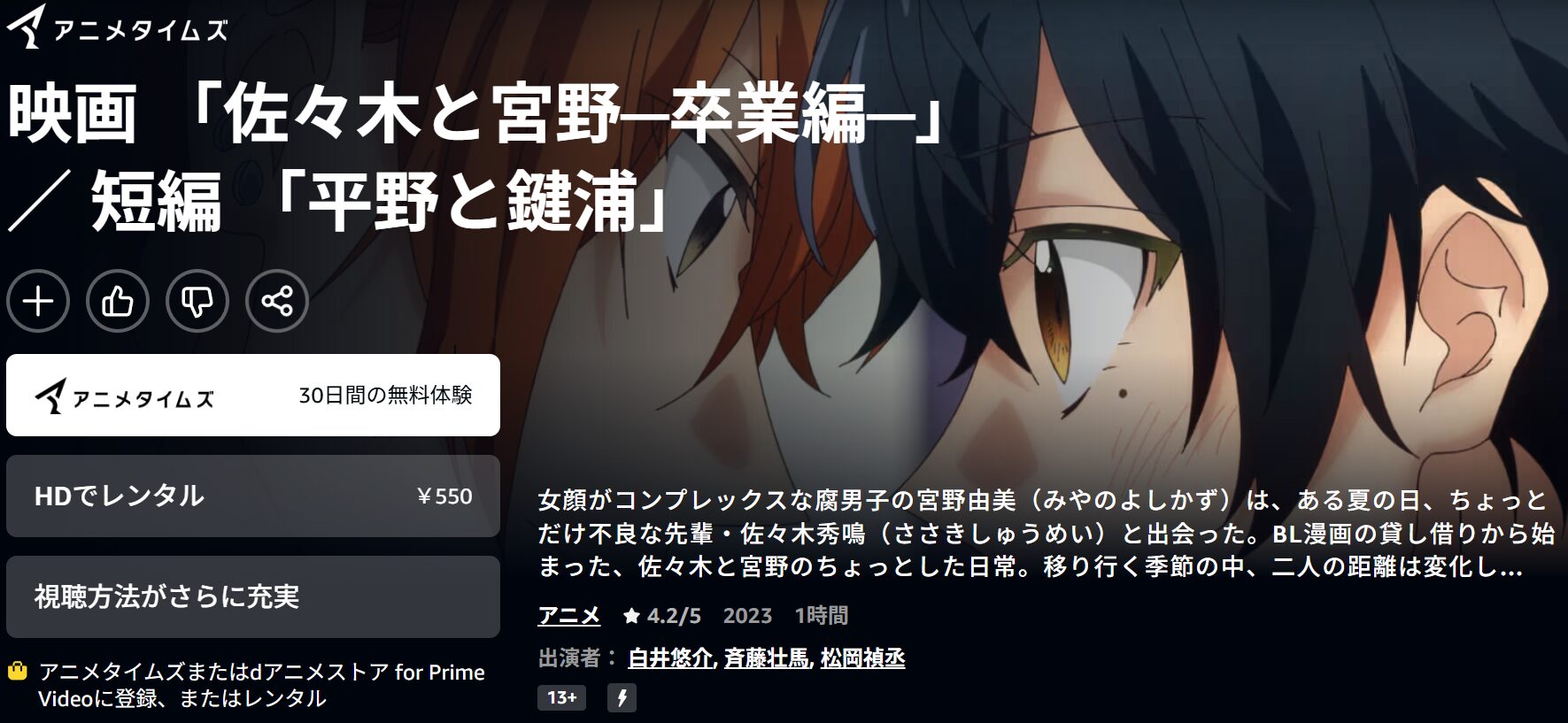 Amazonプライムの佐々木と宮野－卒業編－配信画像