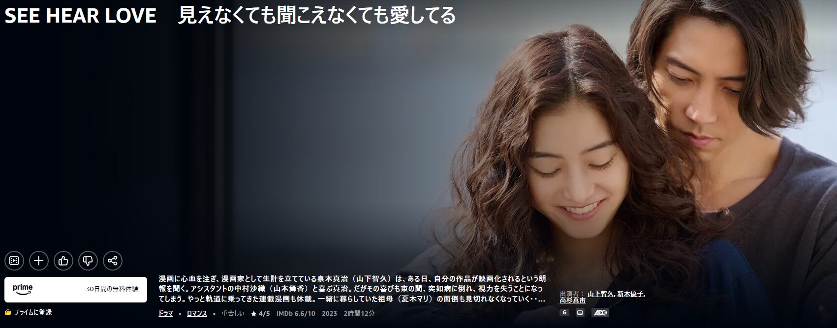 AmazonプライムのSEE HEAR LOVE 見えなくても聞こえなくても愛してる配信画像