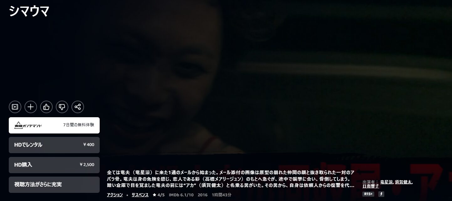 Amazonプライムのシマウマ配信画像