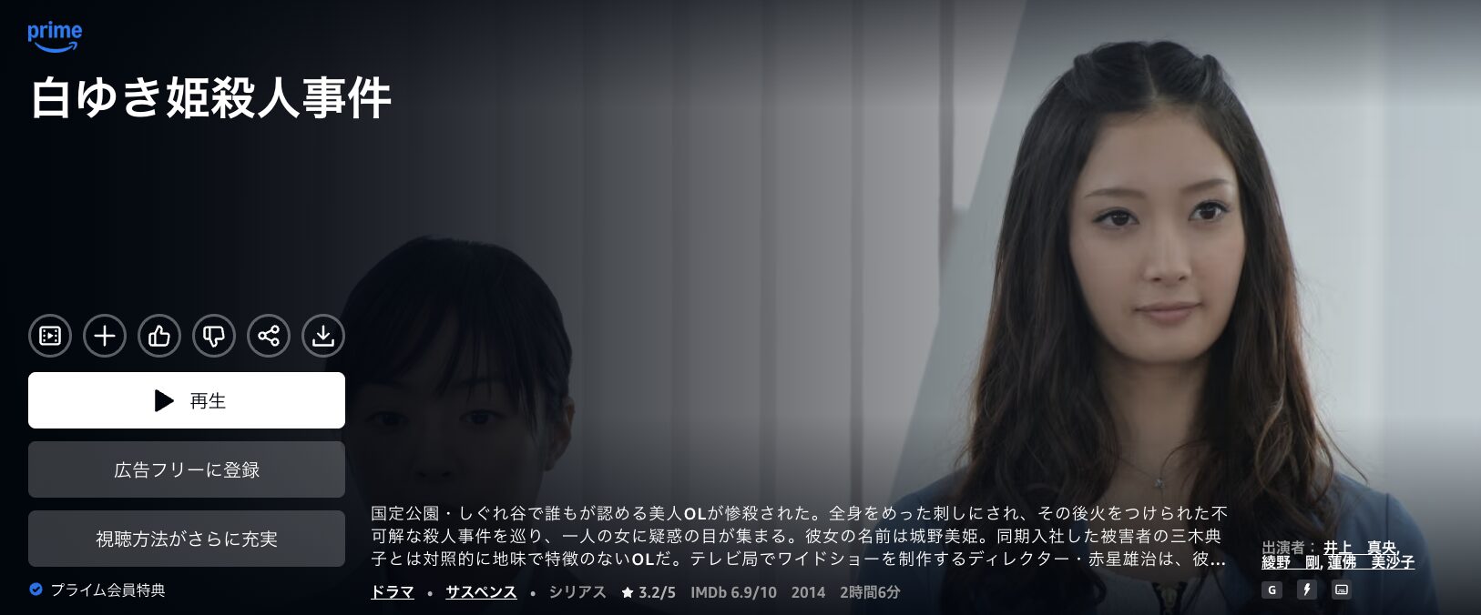 Amazonプライムの白ゆき姫殺人事件配信画像
