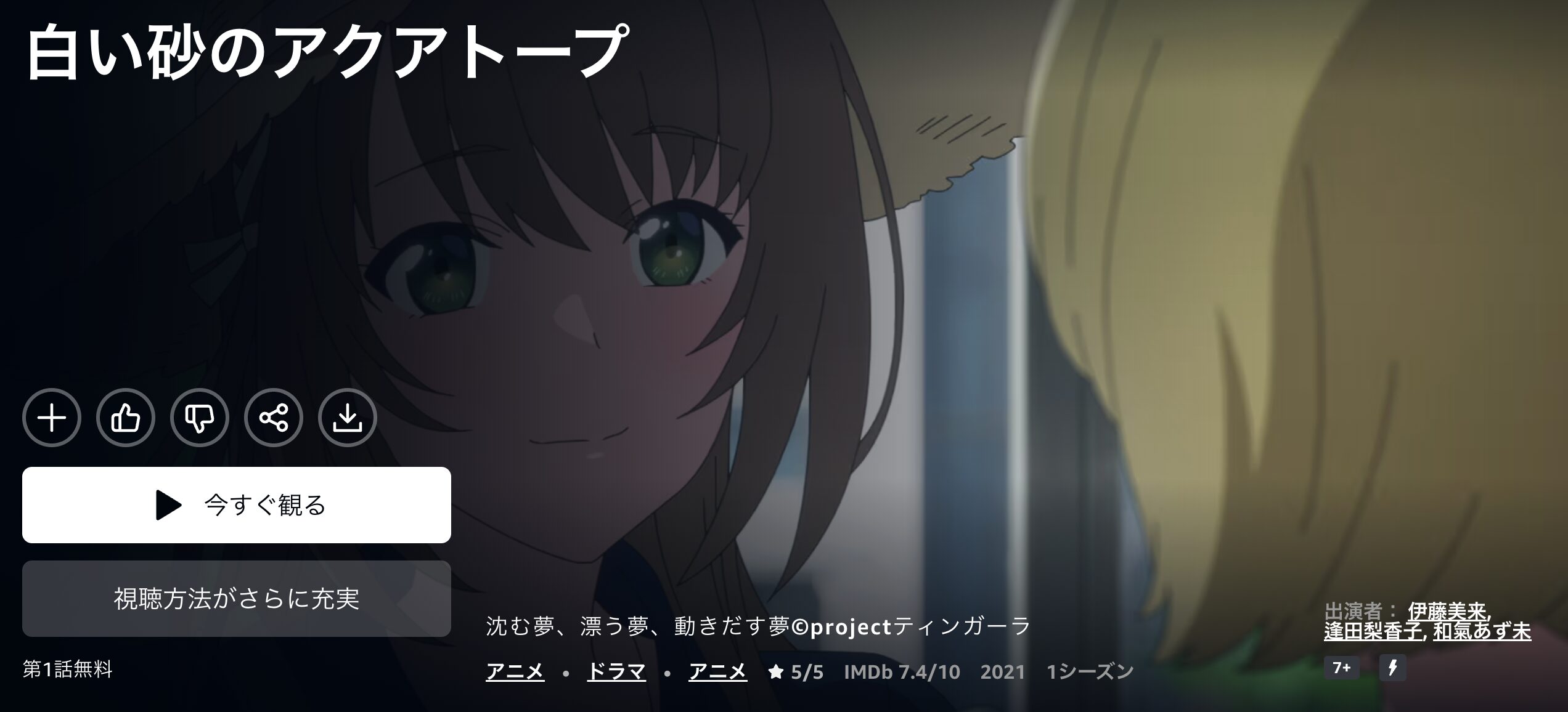 Amazonプライムの白い砂のアクアトープ配信画像