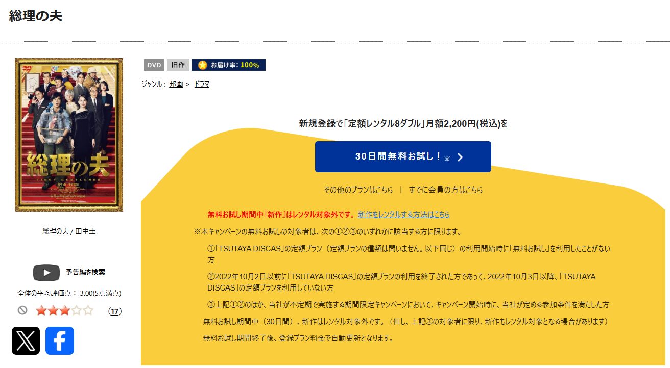 TSUTAYA DISCASの総理の夫
