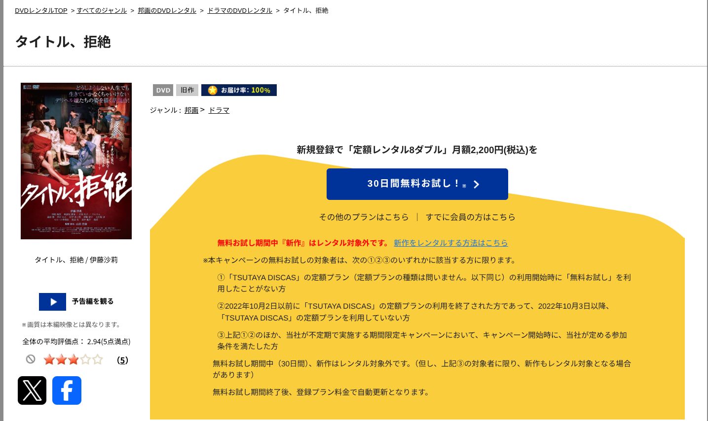 TSUTAYA DISCASのタイトル、拒絶