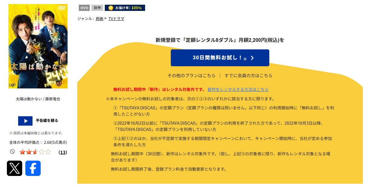 TSUTAYA DISCASの太陽は動かない