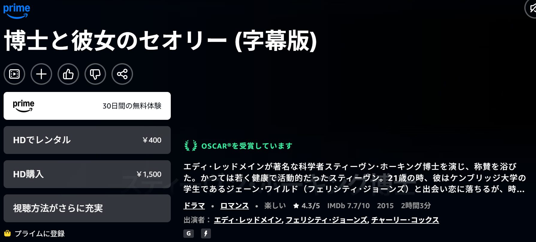 Amazonプライムの博士と彼女のセオリー配信画像