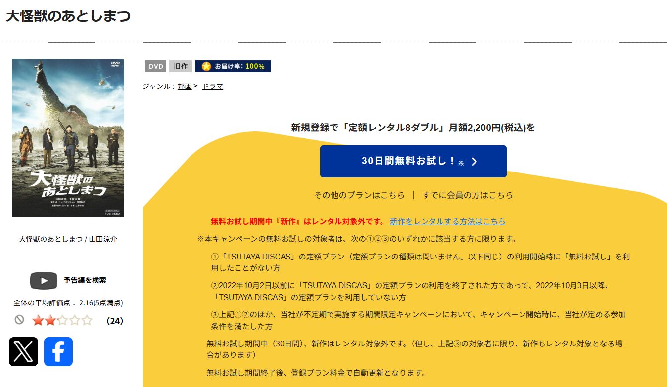TSUTAYA DISCASの大怪獣のあとしまつ