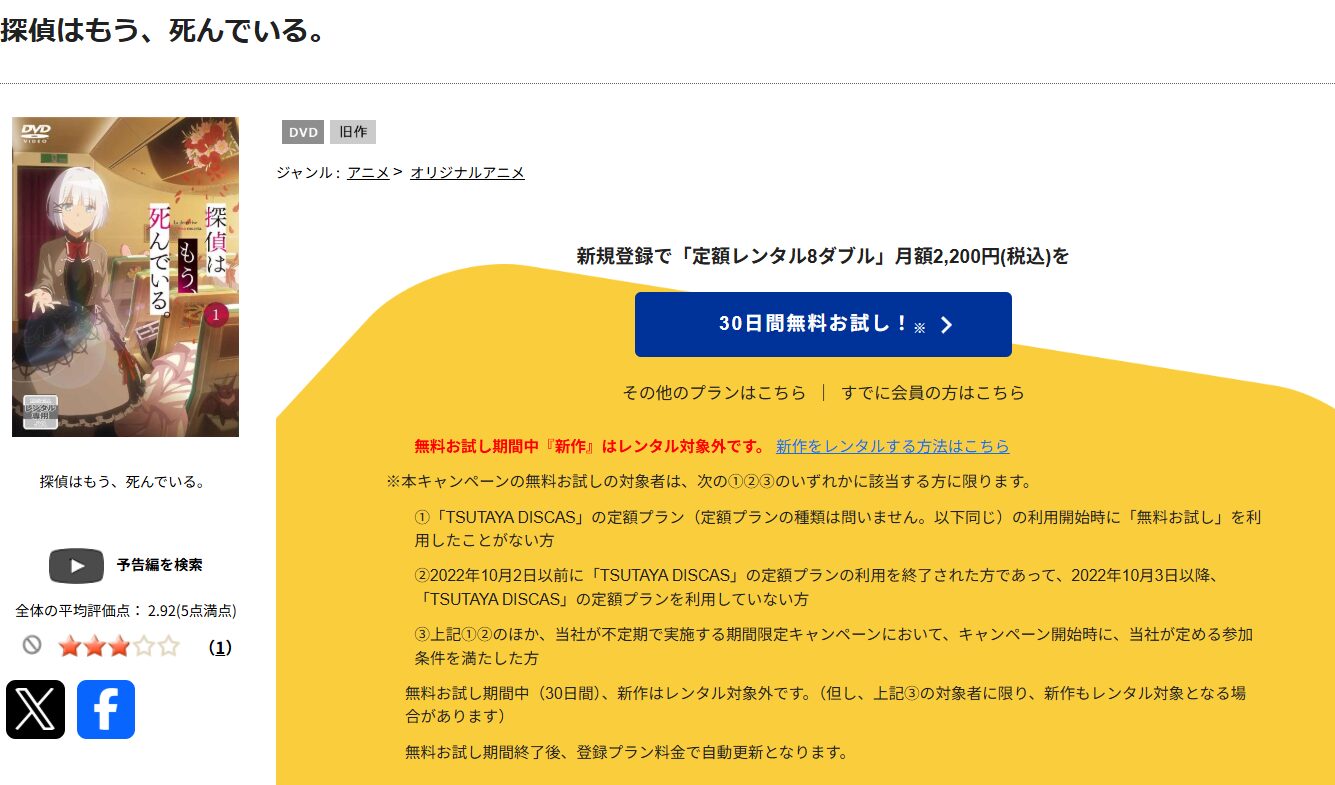 TSUTAYA DISCASの探偵はもう、死んでいる