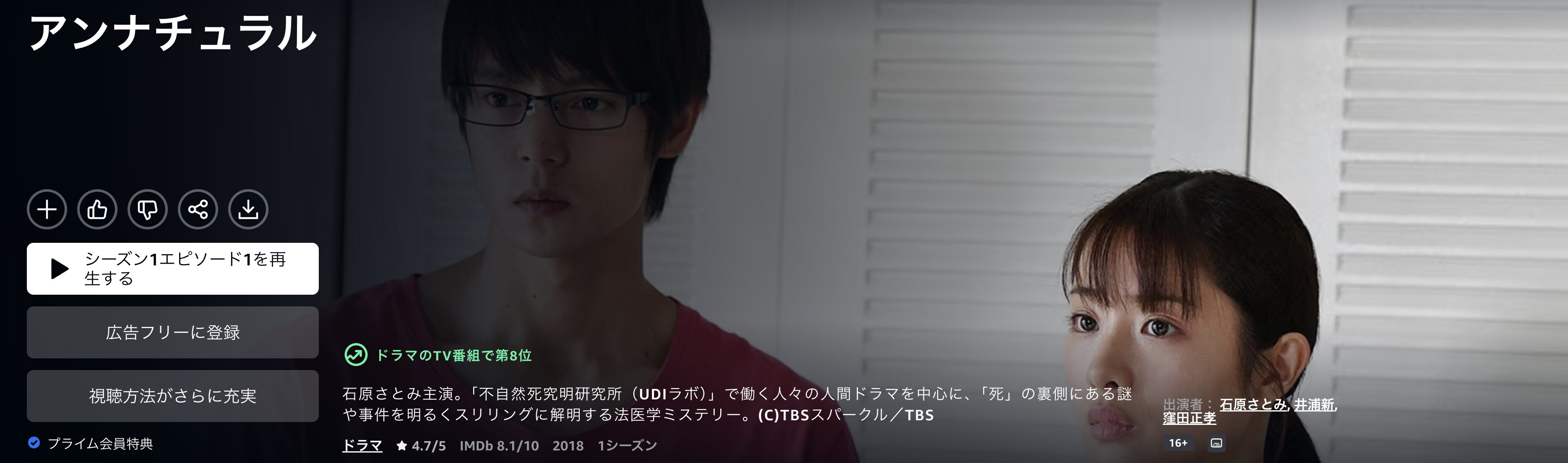 Amazonプライムのアンナチュラル配信画像