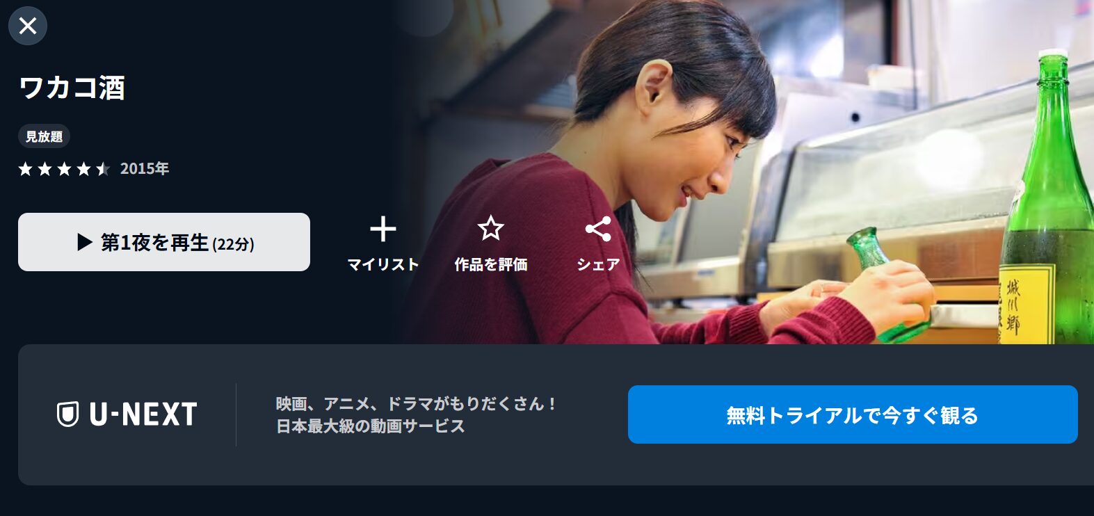 U-NEXTのワカコ酒シーズン1配信画像