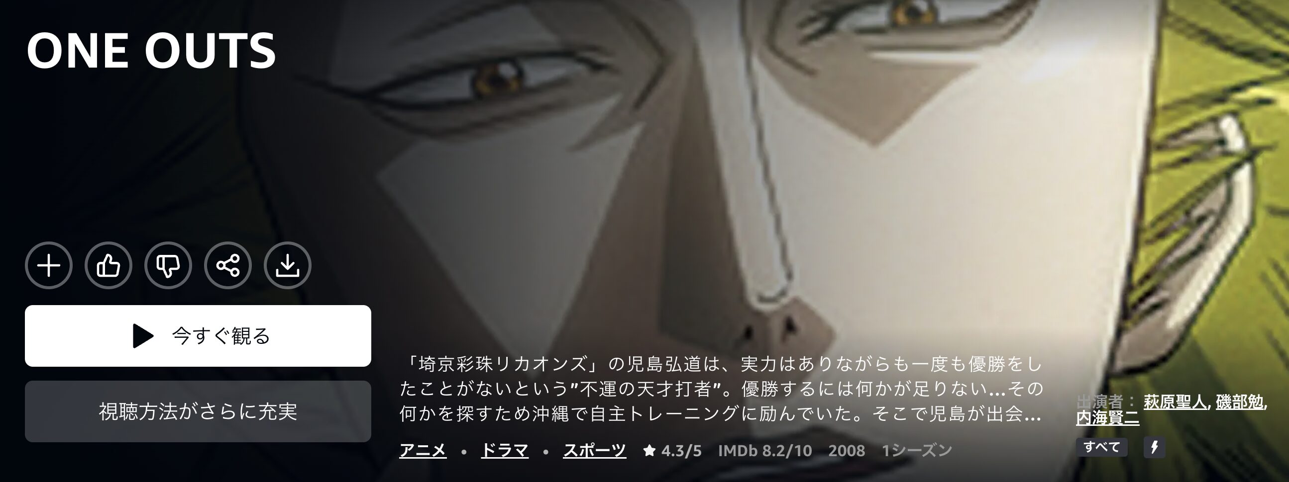 AmazonプライムのONE OUTS -ワンナウツ-配信画像