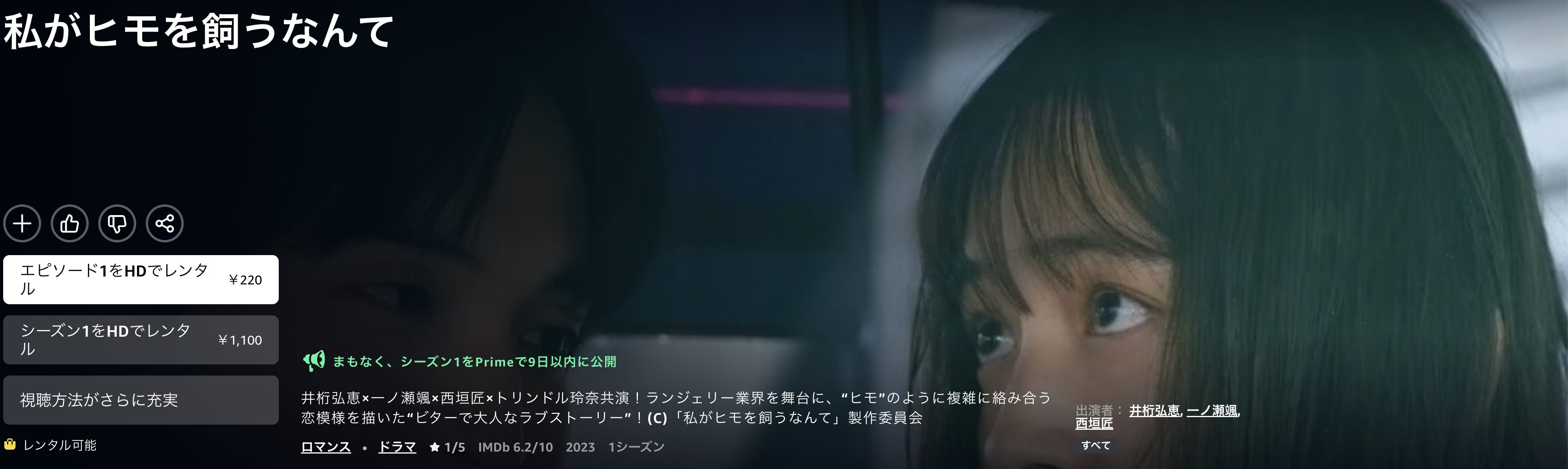 Amazonプライムの私がヒモを飼うなんて配信画像