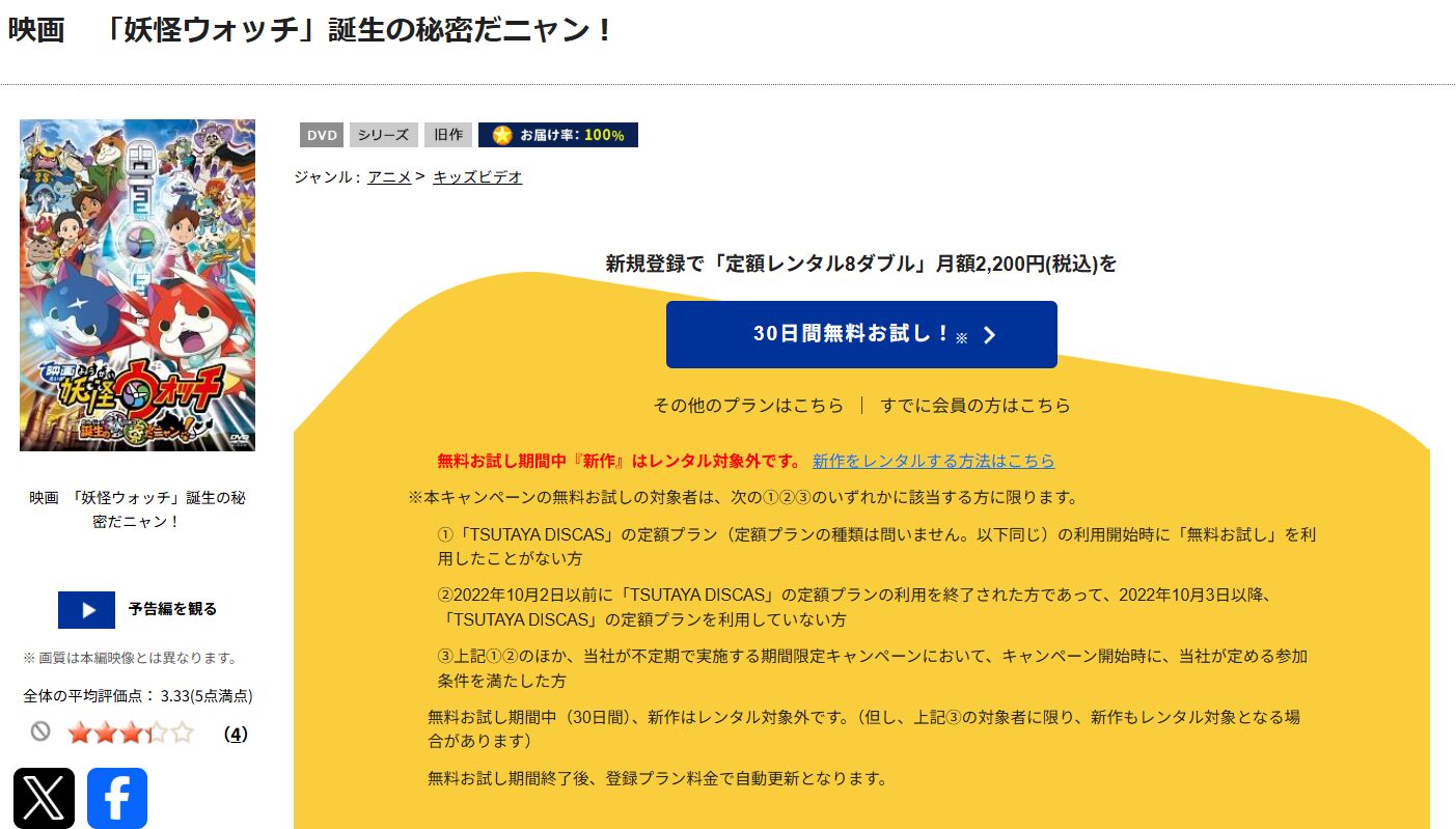 TSUTAYA DISCASの妖怪ウォッチ 誕生の秘密だニャン!
