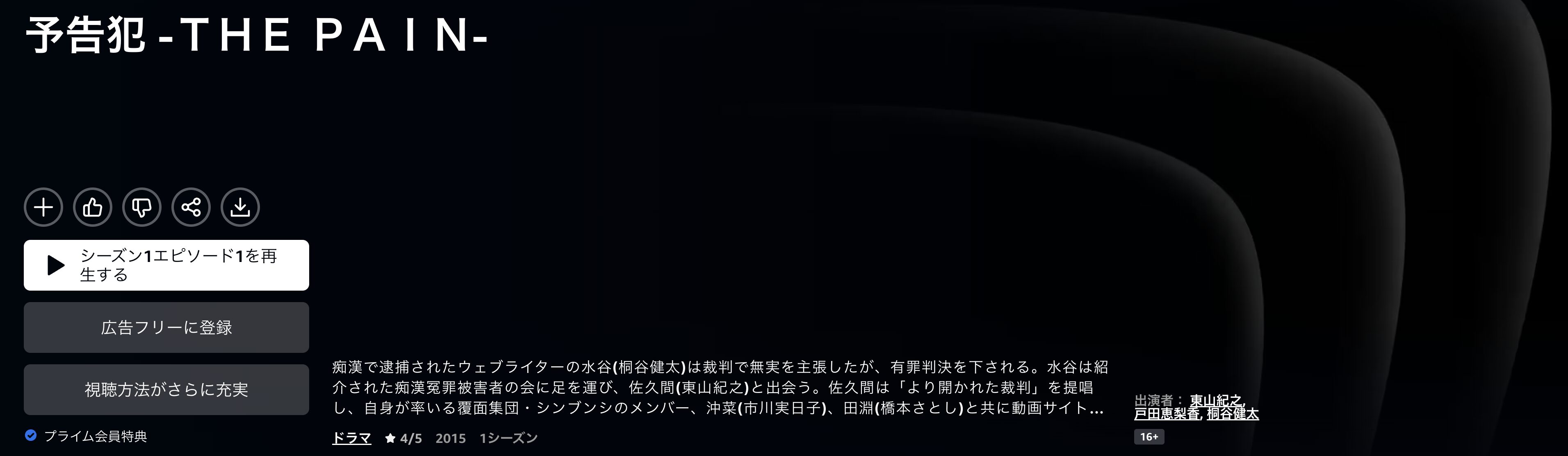 Amazonプライムの予告犯－ＴＨＥ ＰＡＩＮ－配信画像