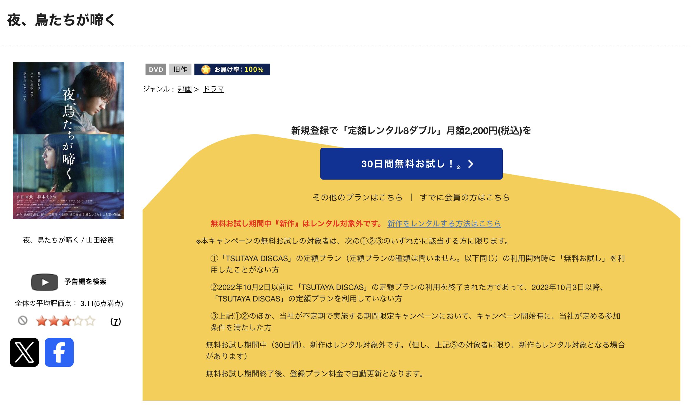 TSUTAYA DISCASの夜、鳥たちが啼く