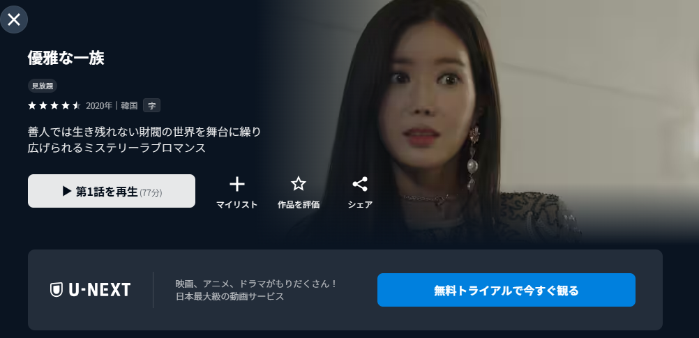 U-NEXTの優雅な一族配信画像
