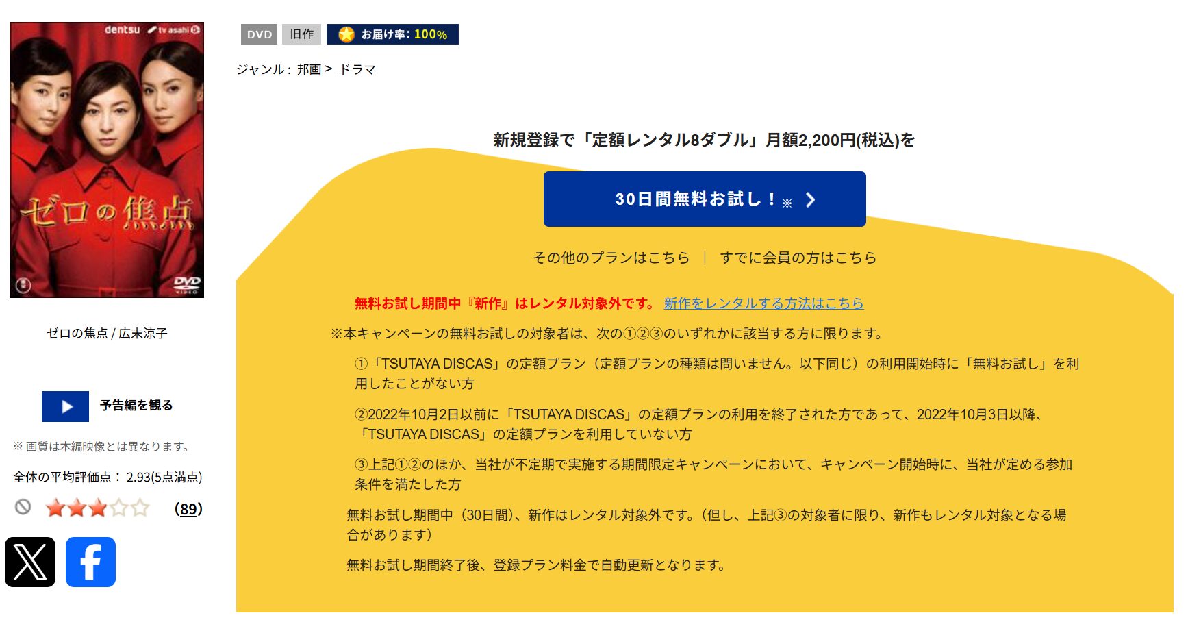 TSUTAYA DISCASのゼロの焦点