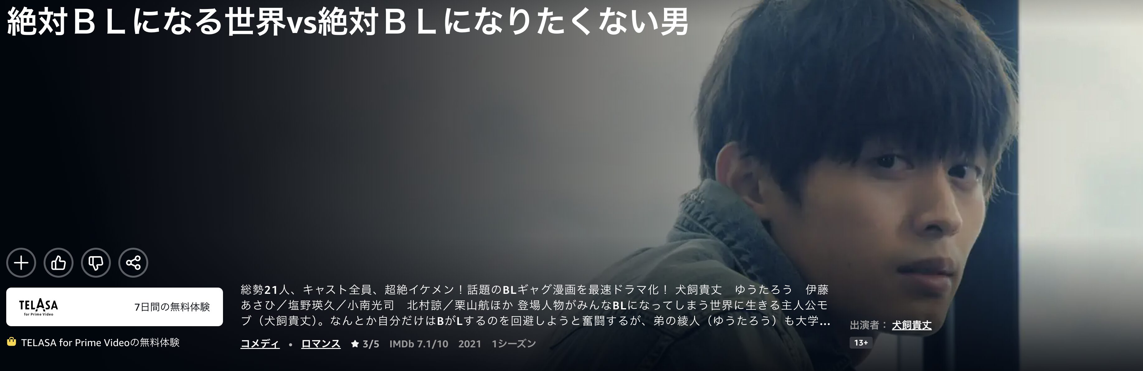 Amazonプライムの絶対BLになる世界vs絶対BLになりたくない男配信画像