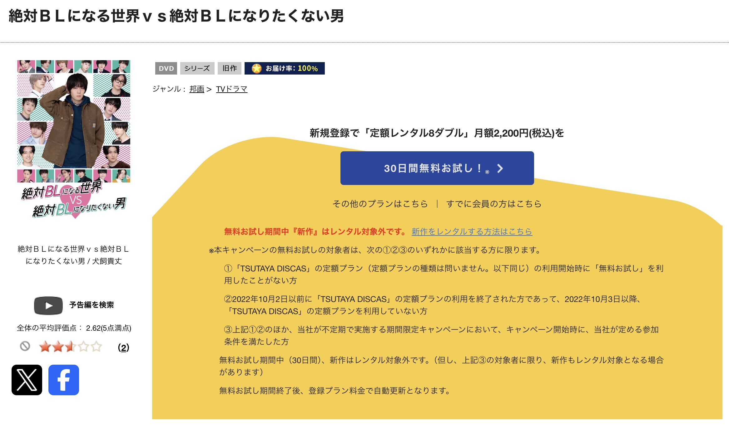 TSUTAYA DISCASの絶対BLになる世界vs絶対BLになりたくない男