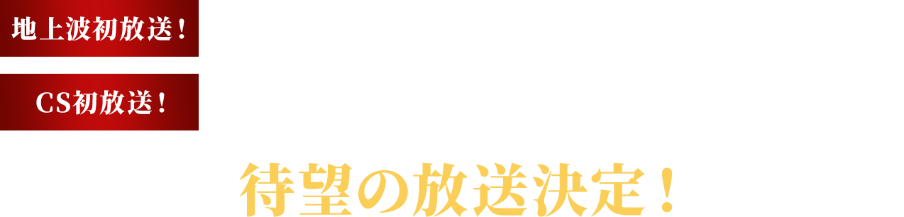 【地上波初放送】テレビ愛知にて12月28日(土)15時20分〜(予定)【CS初放送】ファミリー劇場にて12月31日(火)22時40分〜 待望の放送決定!